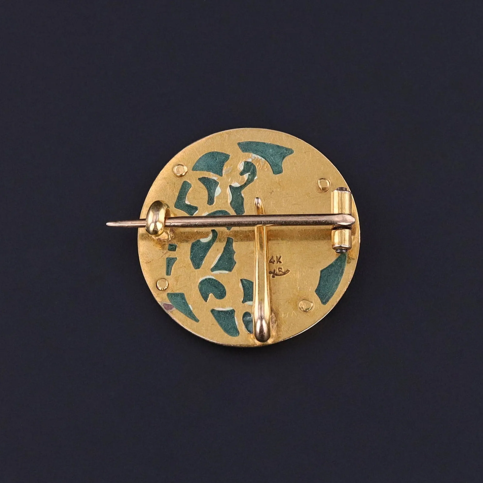 Antique Plique-a-jour Enamel Brooch 14k Gold by Riker Brothers