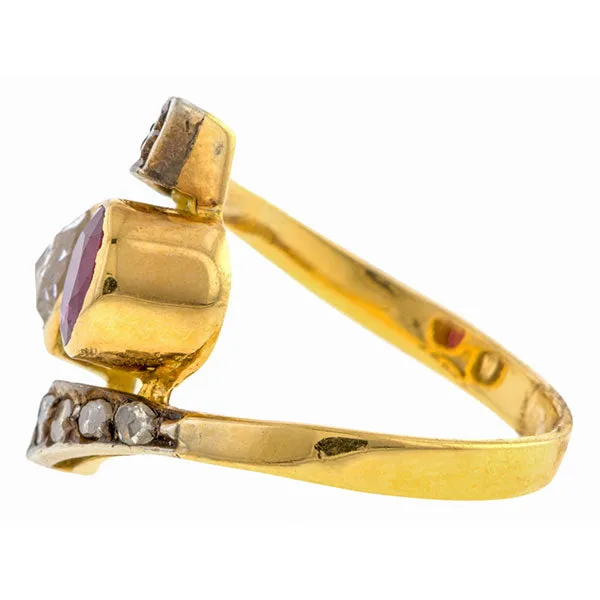 Antique Ruby &  Rose Cut Twin Stone Ring