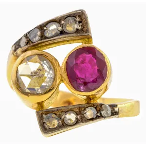 Antique Ruby &  Rose Cut Twin Stone Ring