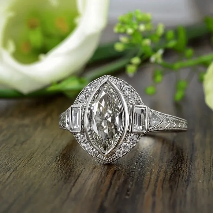 Art Deco Style Engagement Ring, MQ 0.92ct