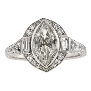 Art Deco Style Engagement Ring, MQ 0.92ct