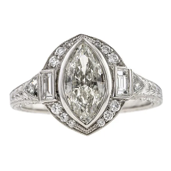 Art Deco Style Engagement Ring, MQ 0.92ct