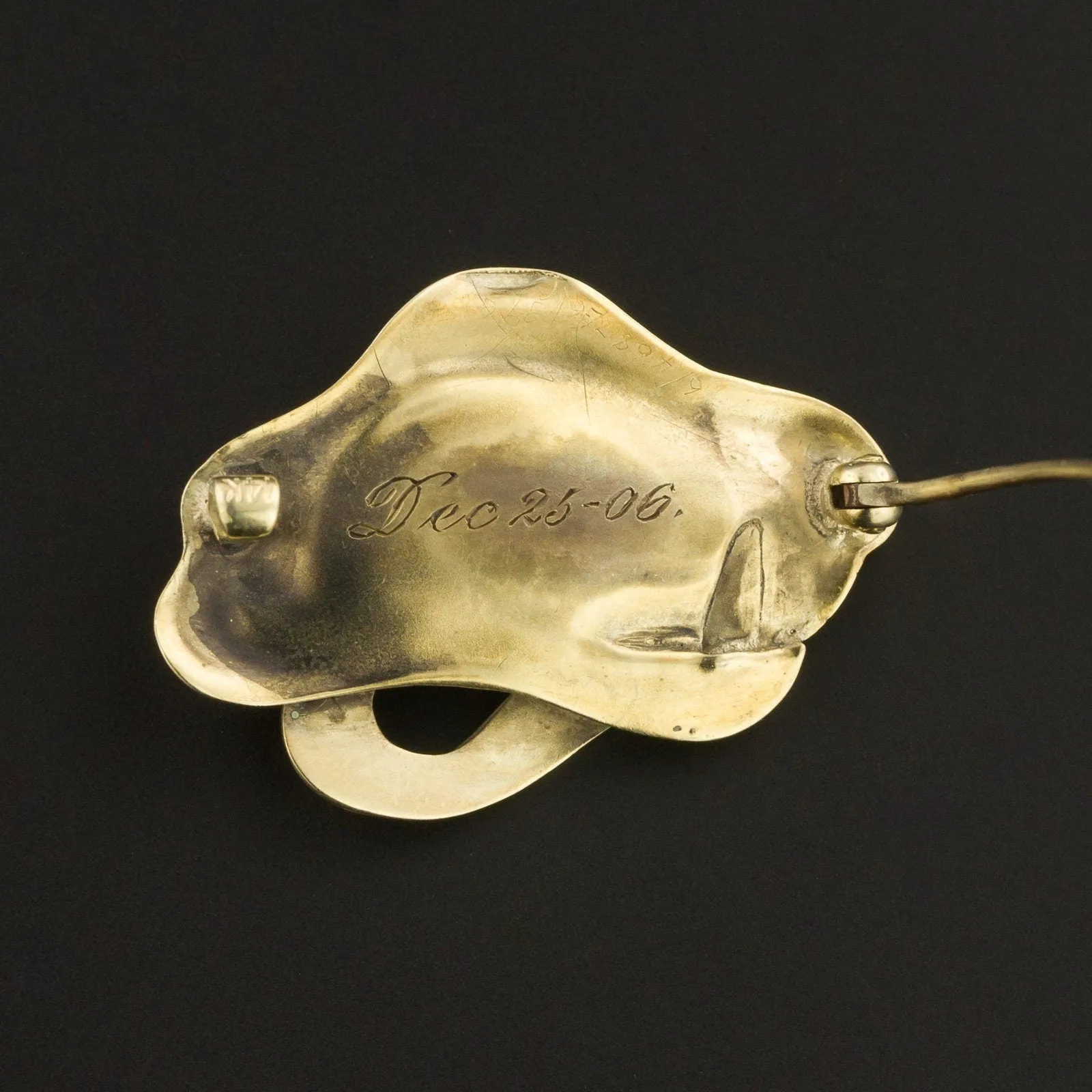 Art Nouveau Diamond and Enamel Brooch of 14k Gold