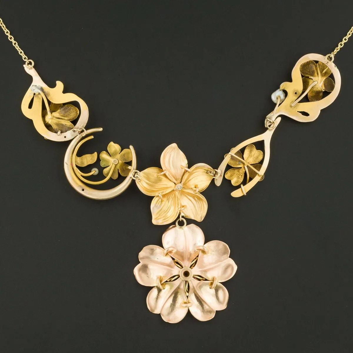 Art Nouveau Flower Conversion Necklace in 10k and 14k Gold