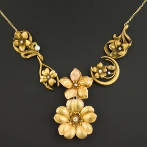 Art Nouveau Flower Conversion Necklace in 10k and 14k Gold