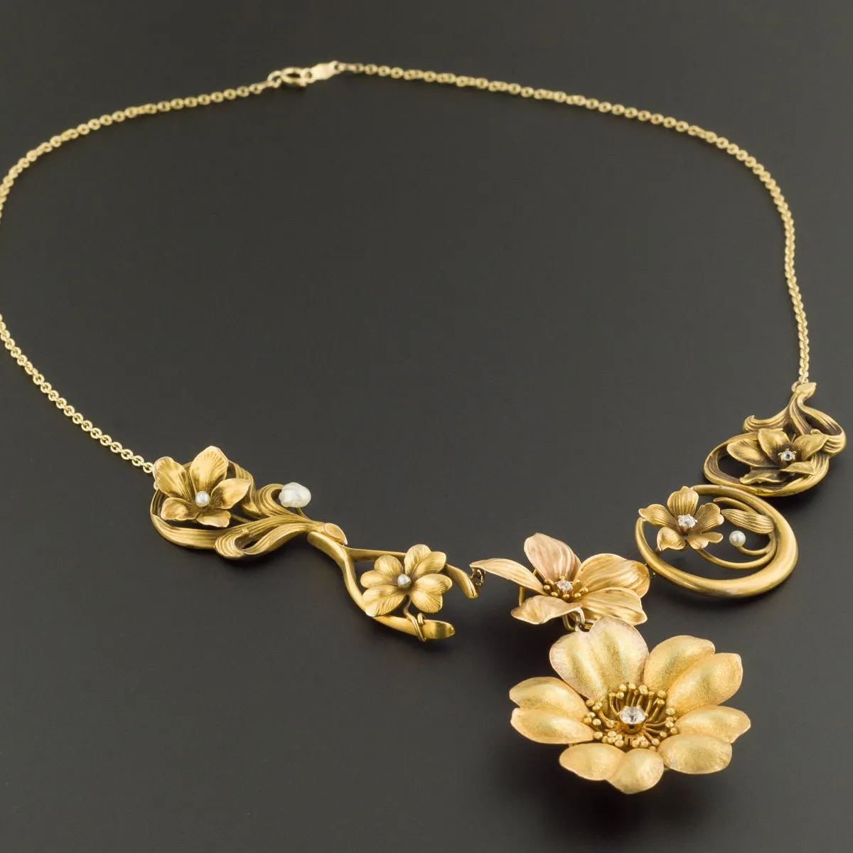 Art Nouveau Flower Conversion Necklace in 10k and 14k Gold