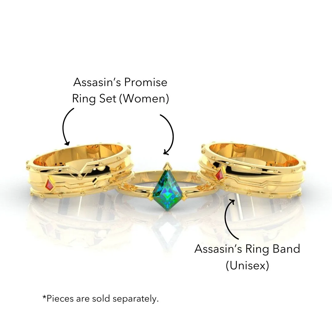 Assasin's Promise Ring Set (Women)- 14k Yellow Gold Video Game Inspired Rings