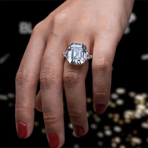 Asscher Cut and Trillion Cut Three Stone Engagement Ring