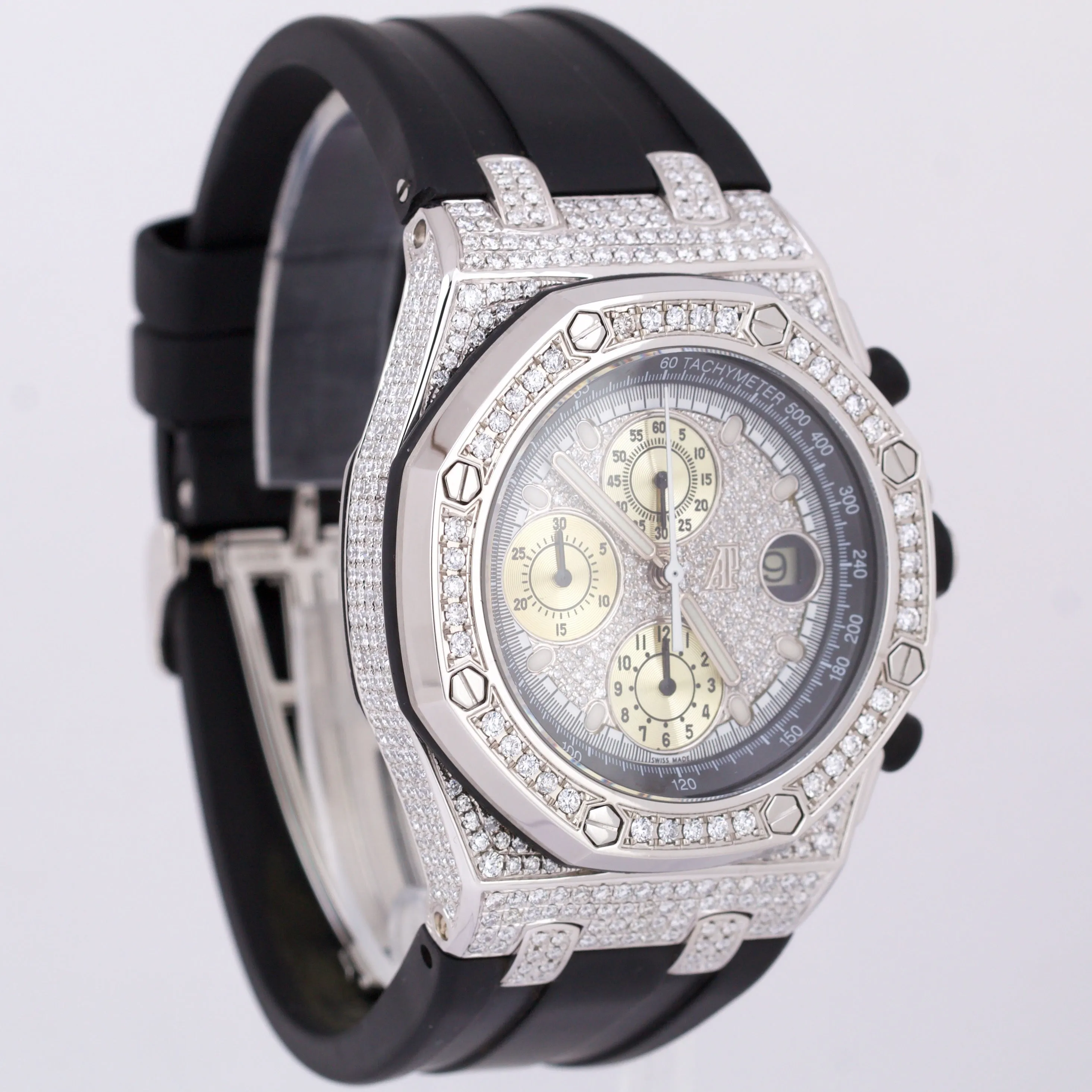 Audemars Piguet Royal Oak Offshore 42mm DIAMOND PAVE Black Rubber 25940SK Watch