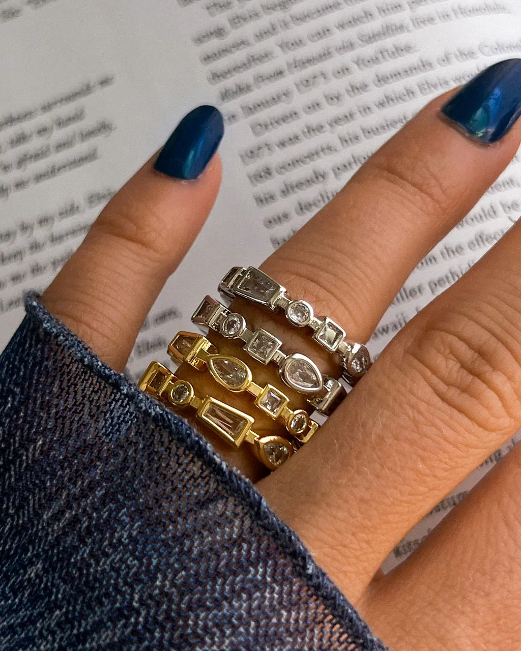Bezel Stone Ring Set- Silver