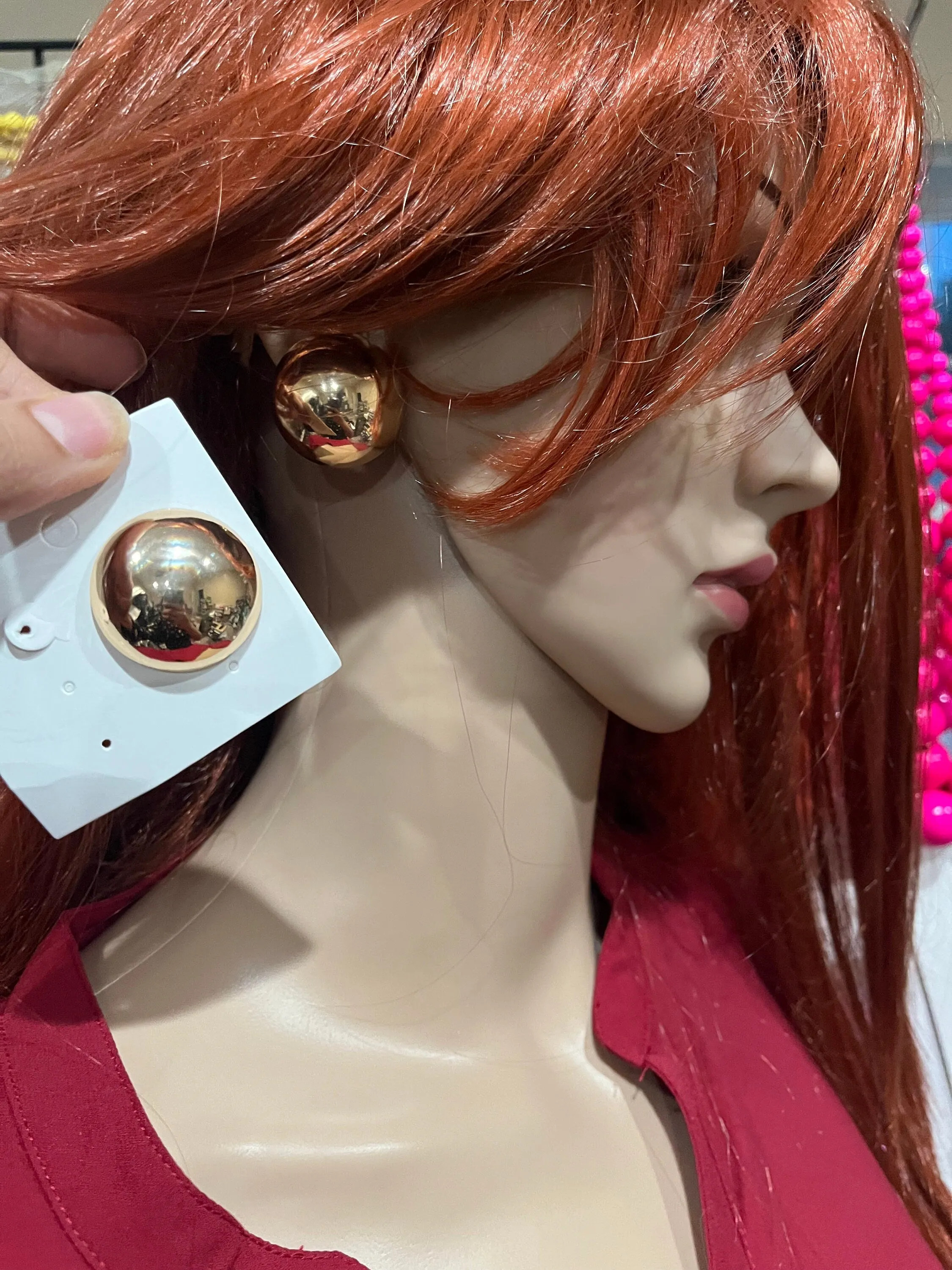 Big gold earrings , gold mirror studs large ,huge gold stud earring , dome gold ball round earrings , chunky gold studs statement