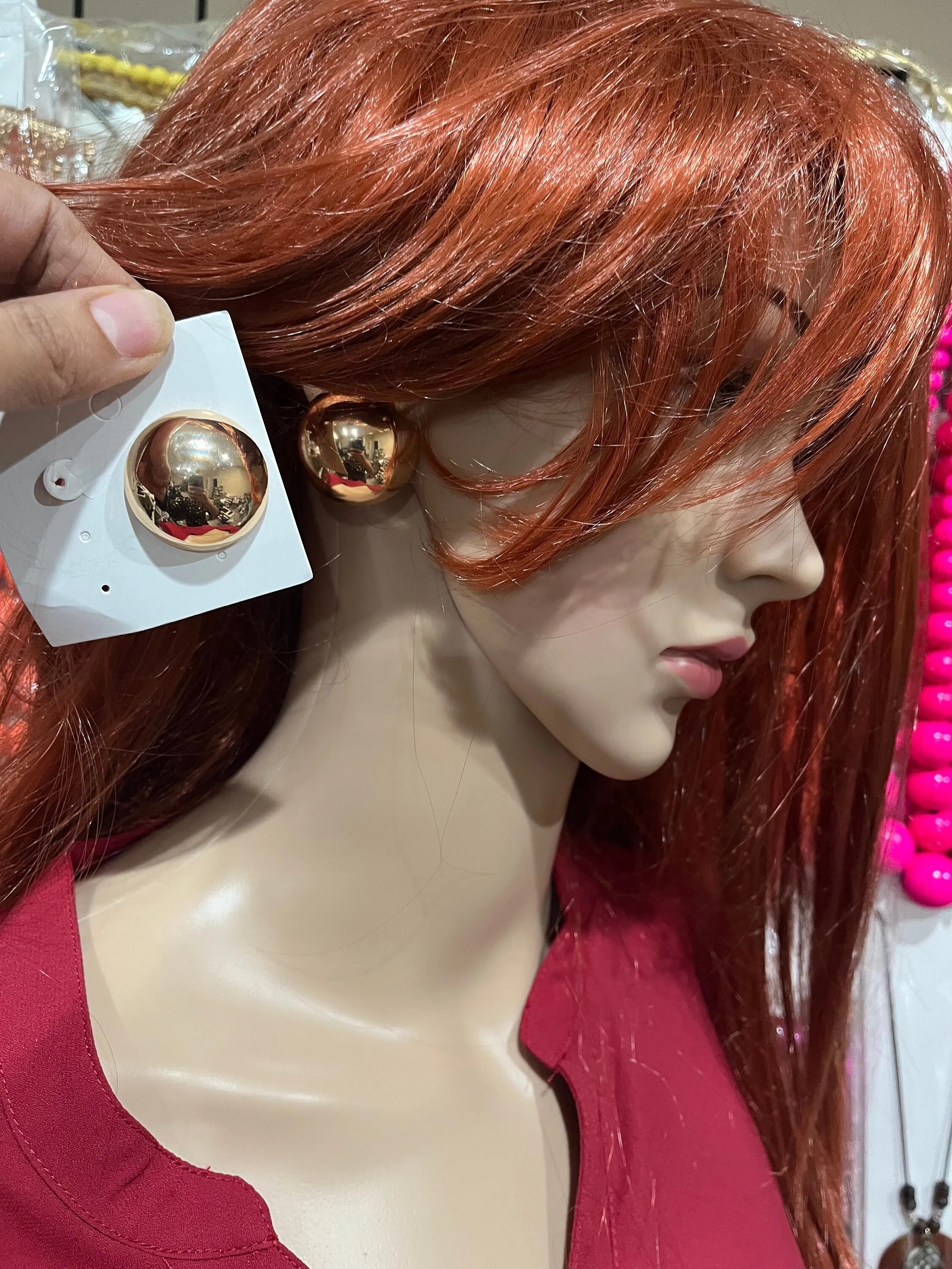 Big gold earrings , gold mirror studs large ,huge gold stud earring , dome gold ball round earrings , chunky gold studs statement