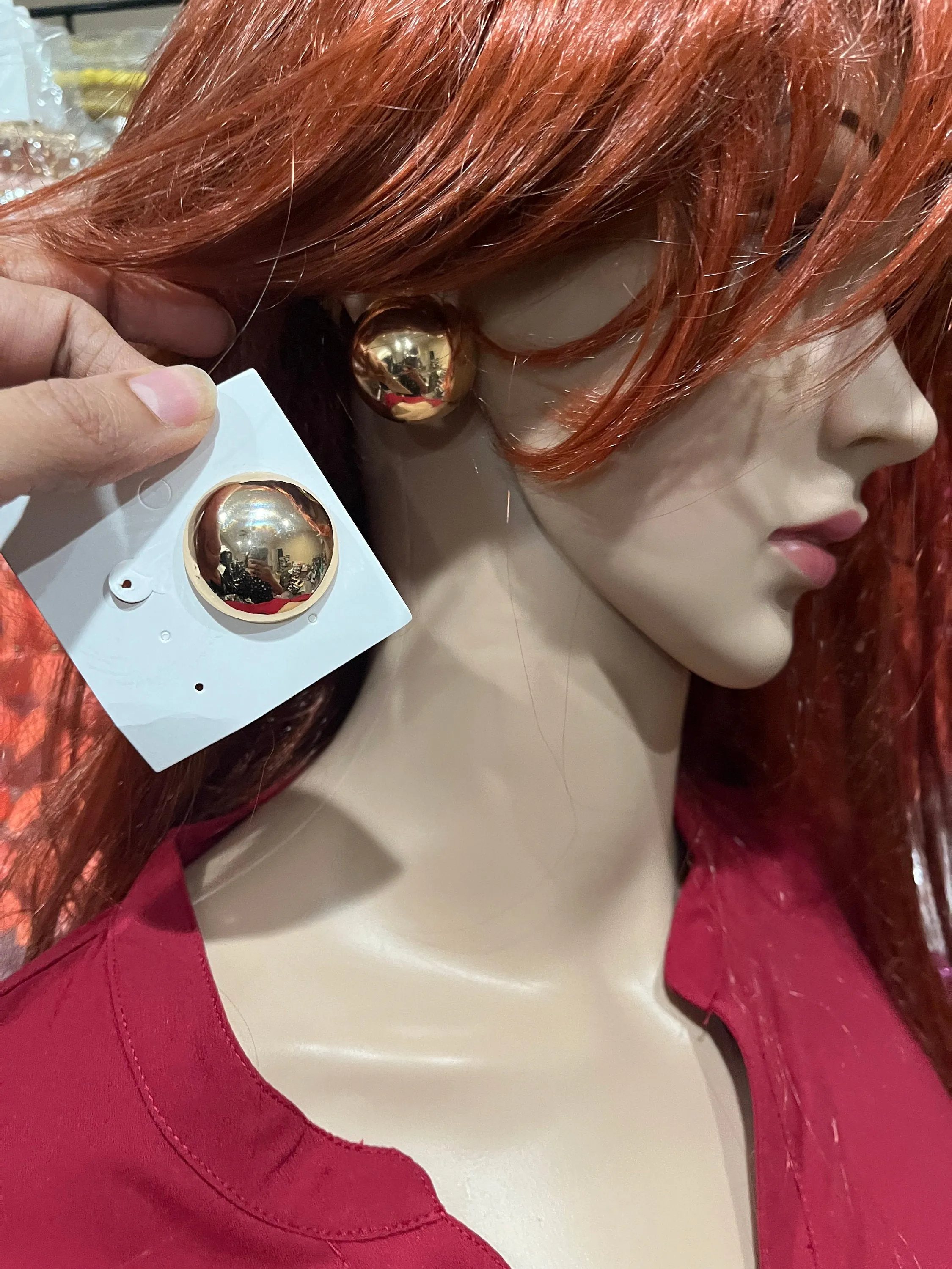 Big gold earrings , gold mirror studs large ,huge gold stud earring , dome gold ball round earrings , chunky gold studs statement