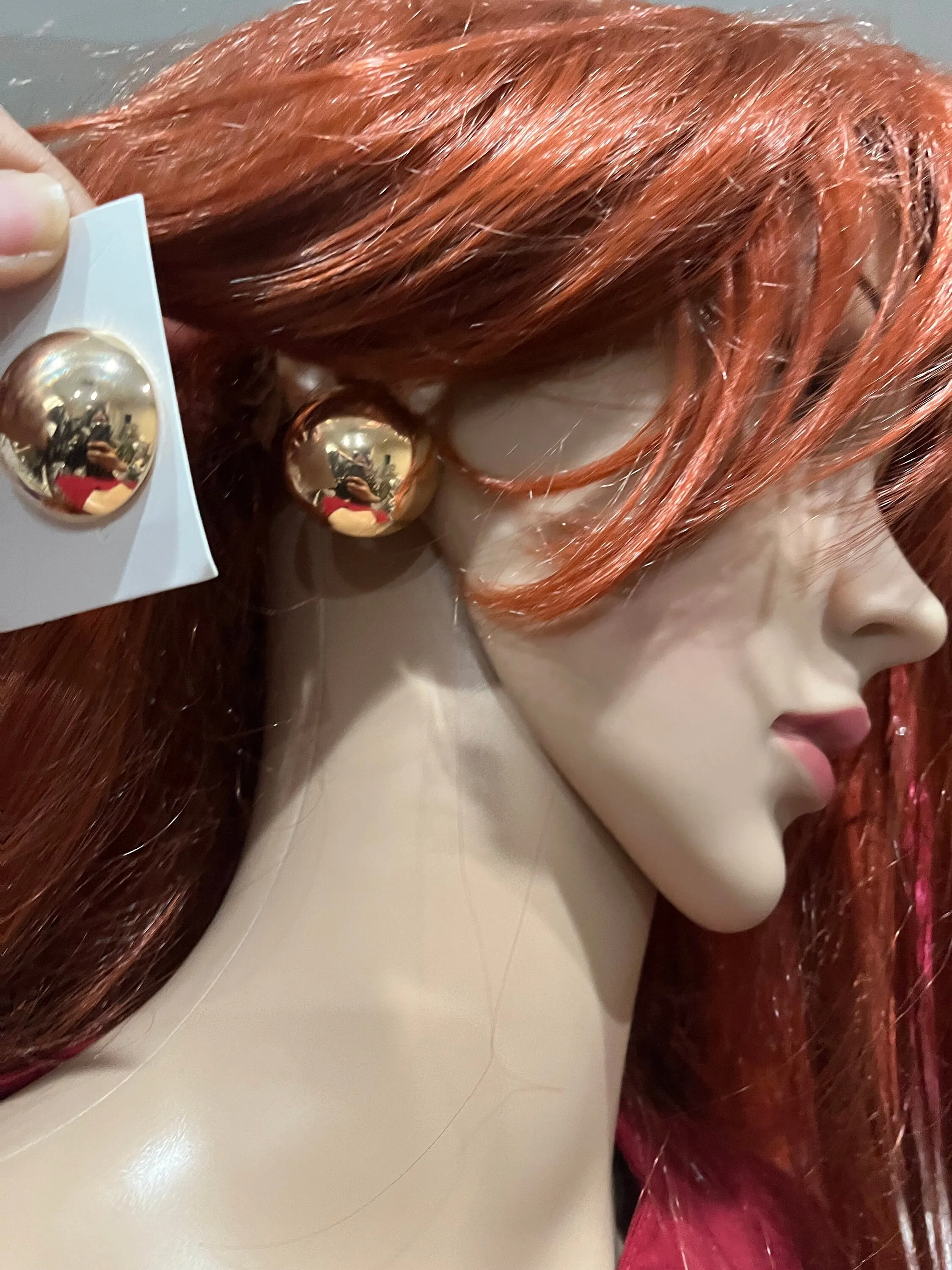 Big gold earrings , gold mirror studs large ,huge gold stud earring , dome gold ball round earrings , chunky gold studs statement