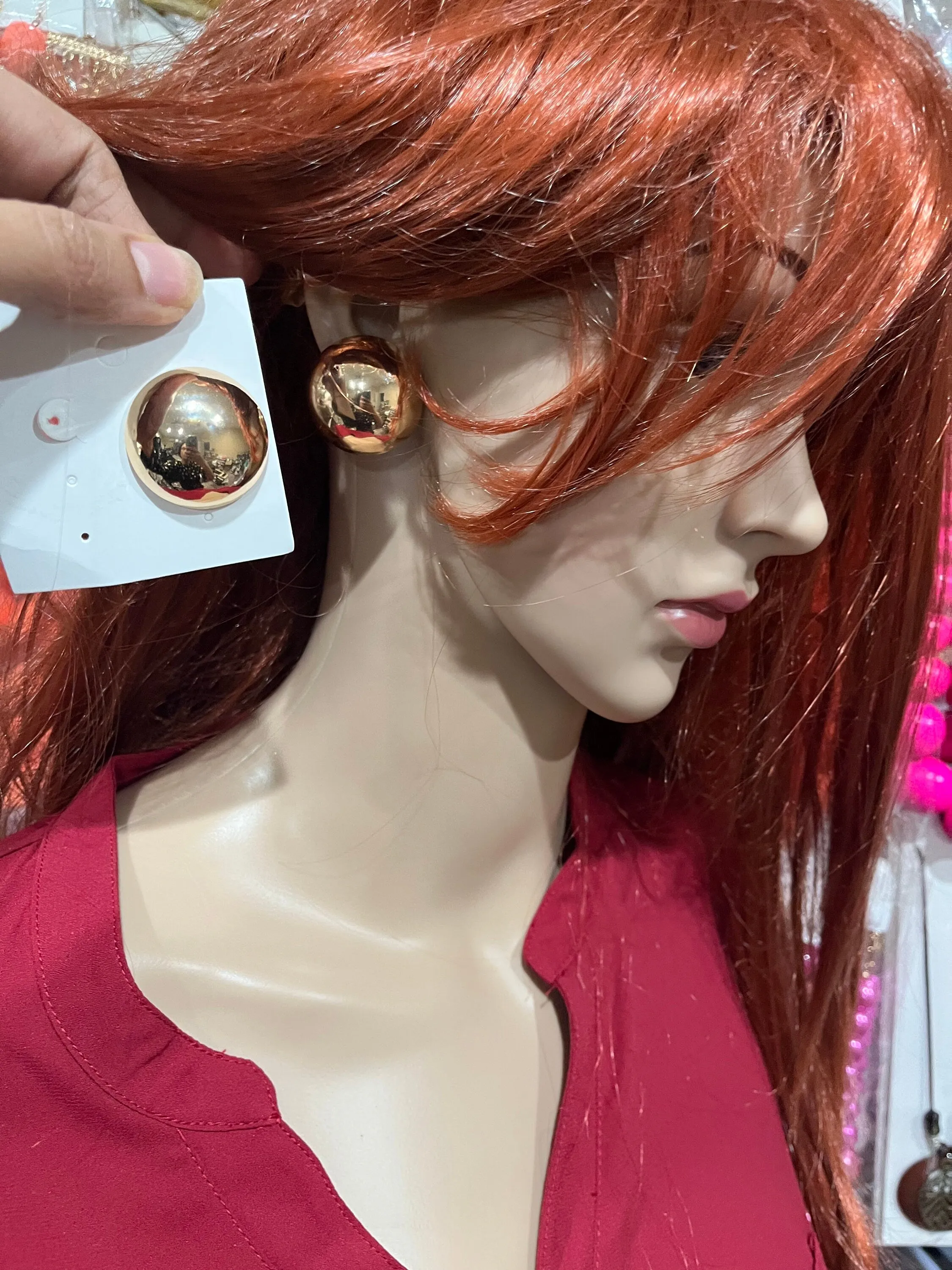 Big gold earrings , gold mirror studs large ,huge gold stud earring , dome gold ball round earrings , chunky gold studs statement