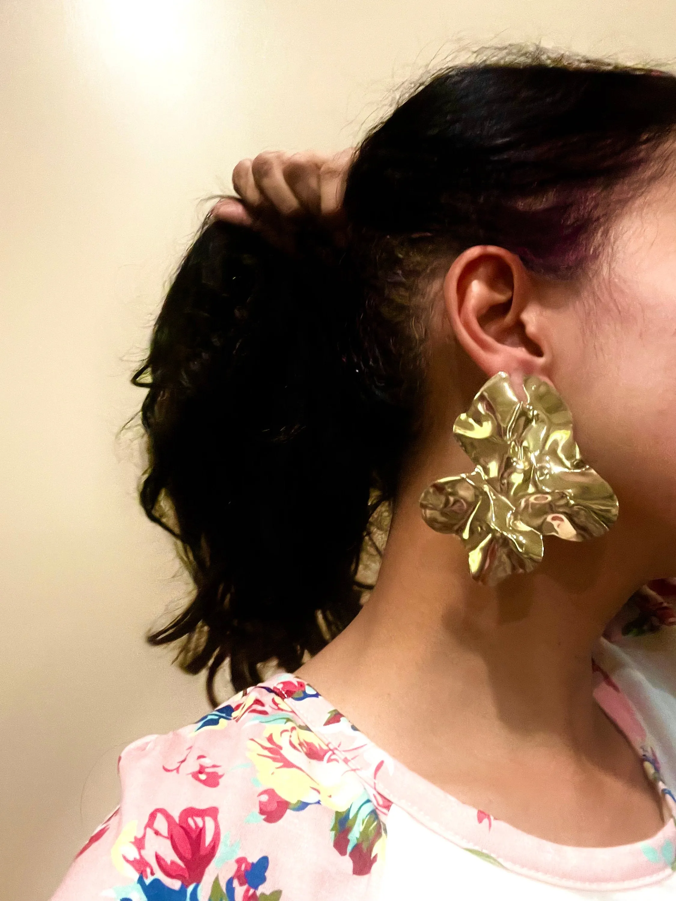 Big gold statement earrings , gold studs large , huge gold stud earring , abstract gold earrings , chunky gold studs bold