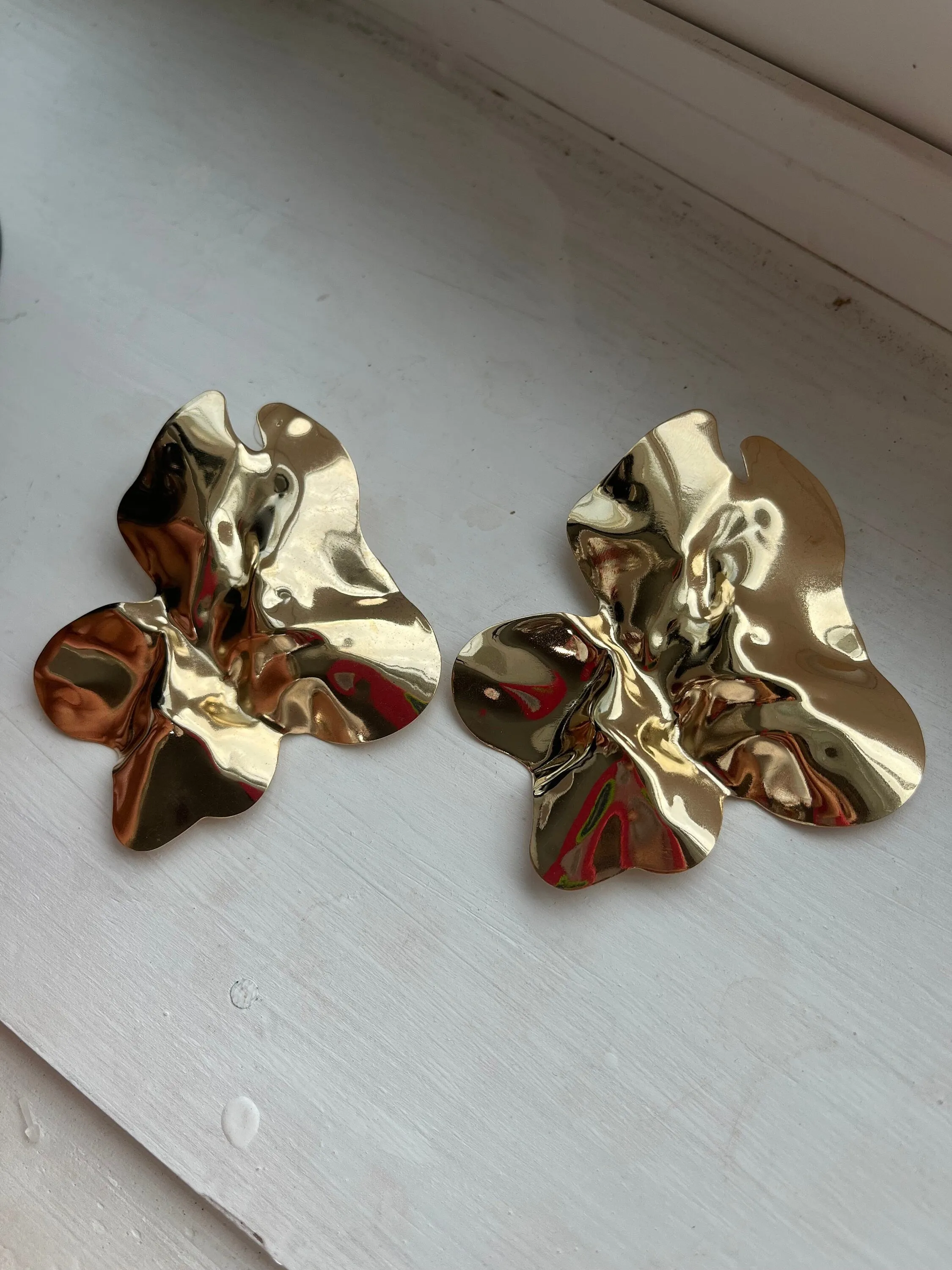 Big gold statement earrings , gold studs large , huge gold stud earring , abstract gold earrings , chunky gold studs bold