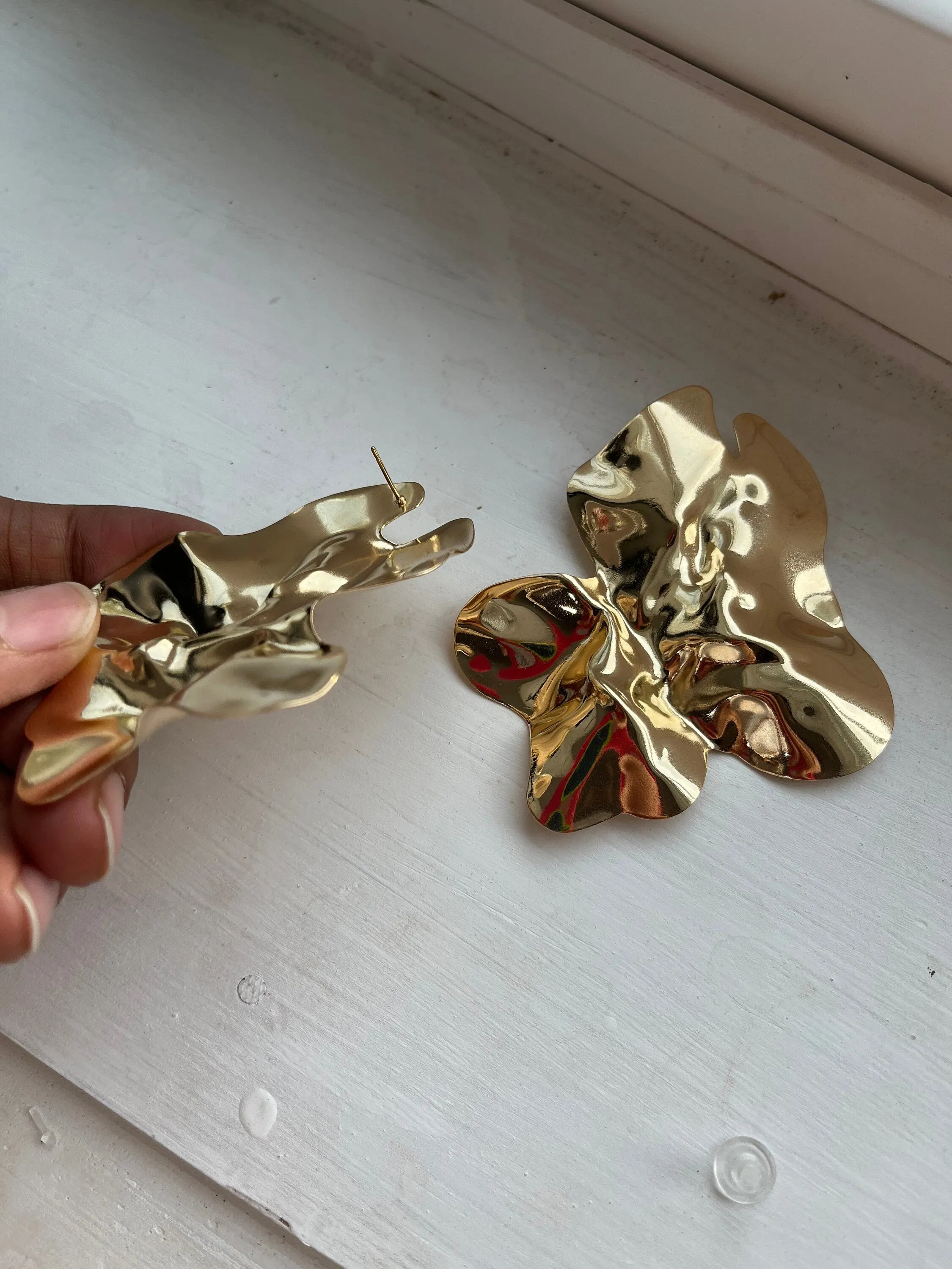 Big gold statement earrings , gold studs large , huge gold stud earring , abstract gold earrings , chunky gold studs bold