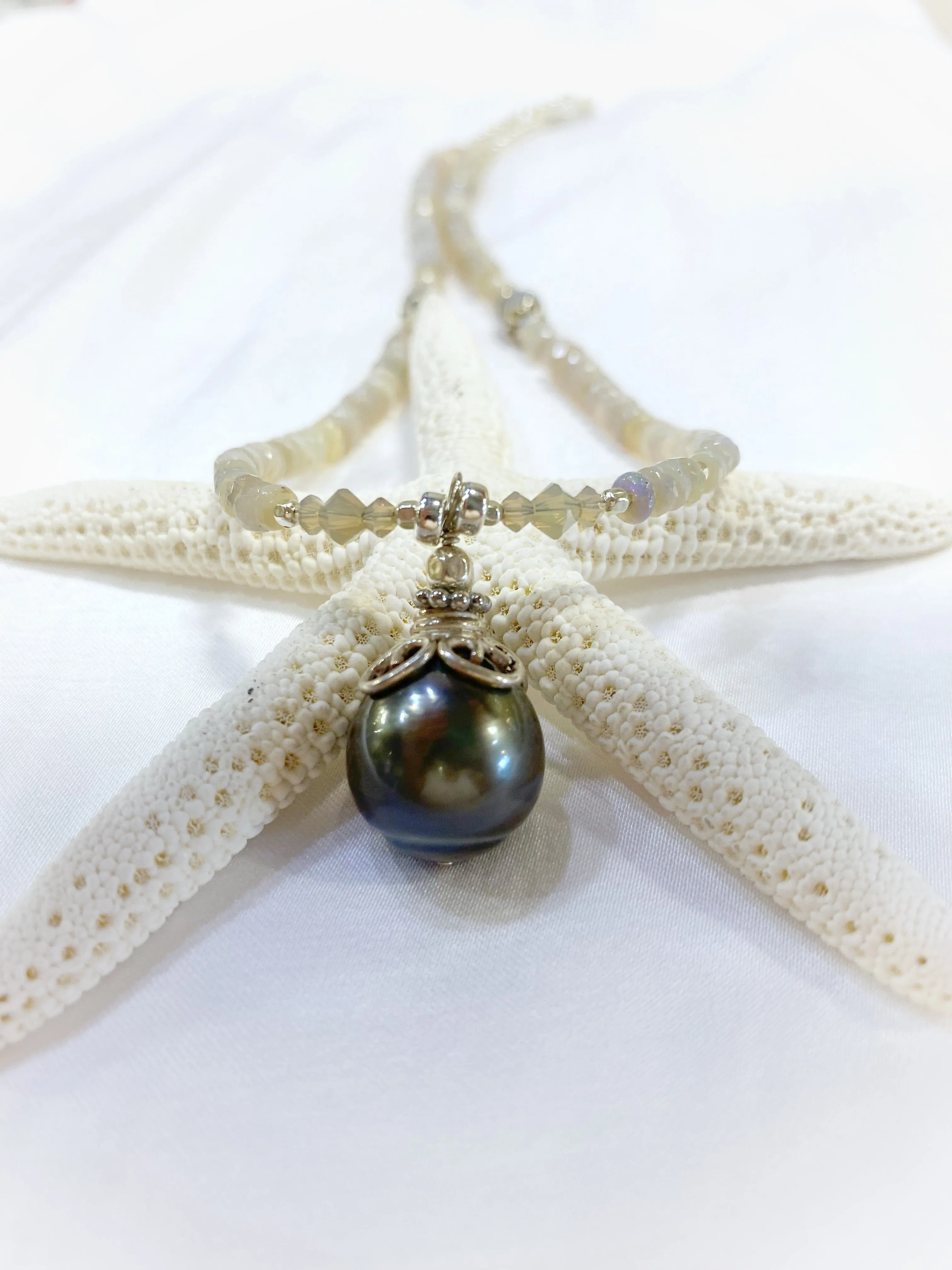 BIG KAHUNA BLACK TAHITIAN PEARL AND OPAL NECKLACE