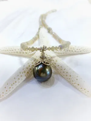 BIG KAHUNA BLACK TAHITIAN PEARL AND OPAL NECKLACE