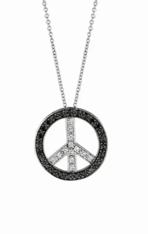 BLACK & WHITE DIAMOND PEACE SIGN PENDANT NECKLACE 14K GOLD (0.5 CTW)