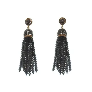Black Crystal Tassel  Earrings