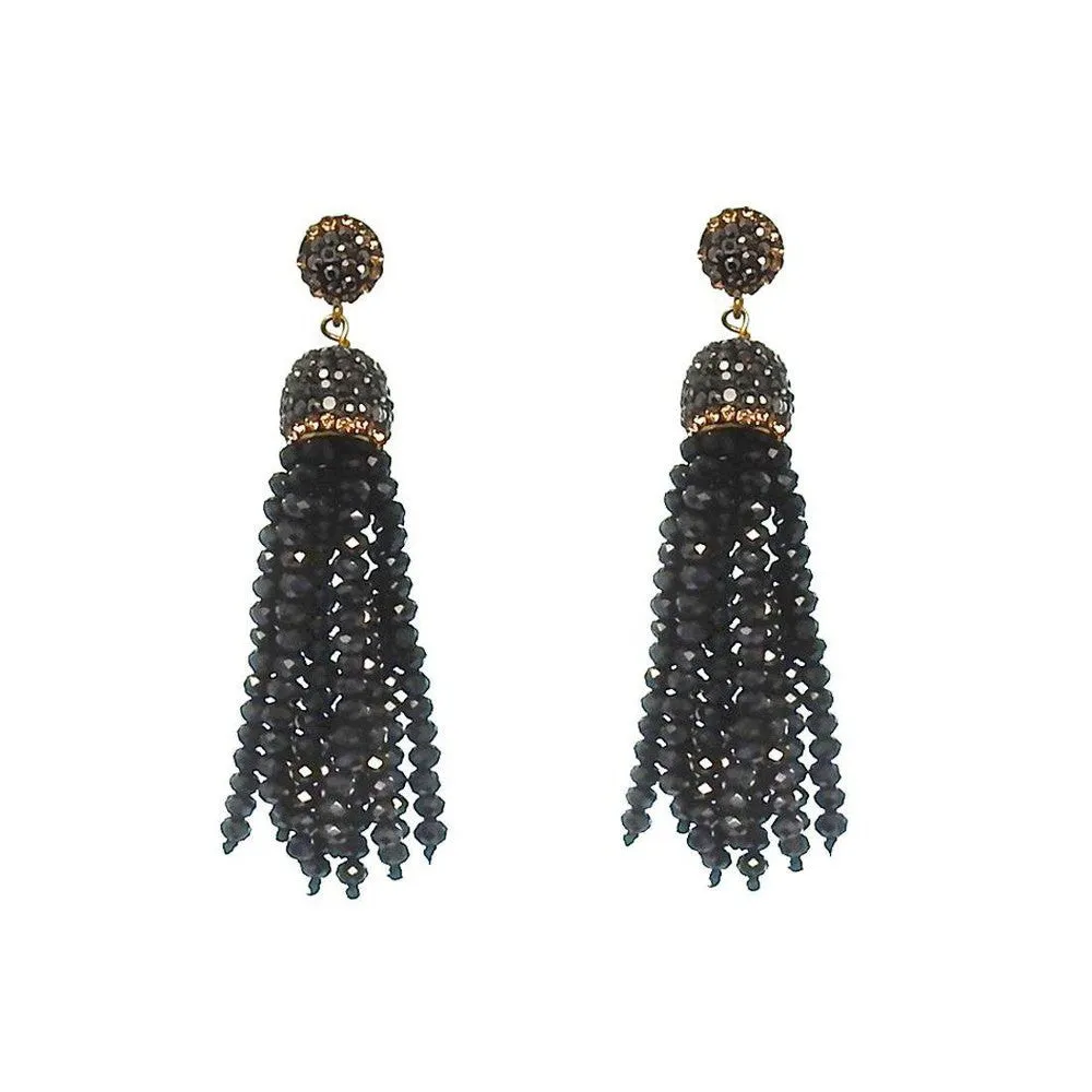 Black Crystal Tassel  Earrings