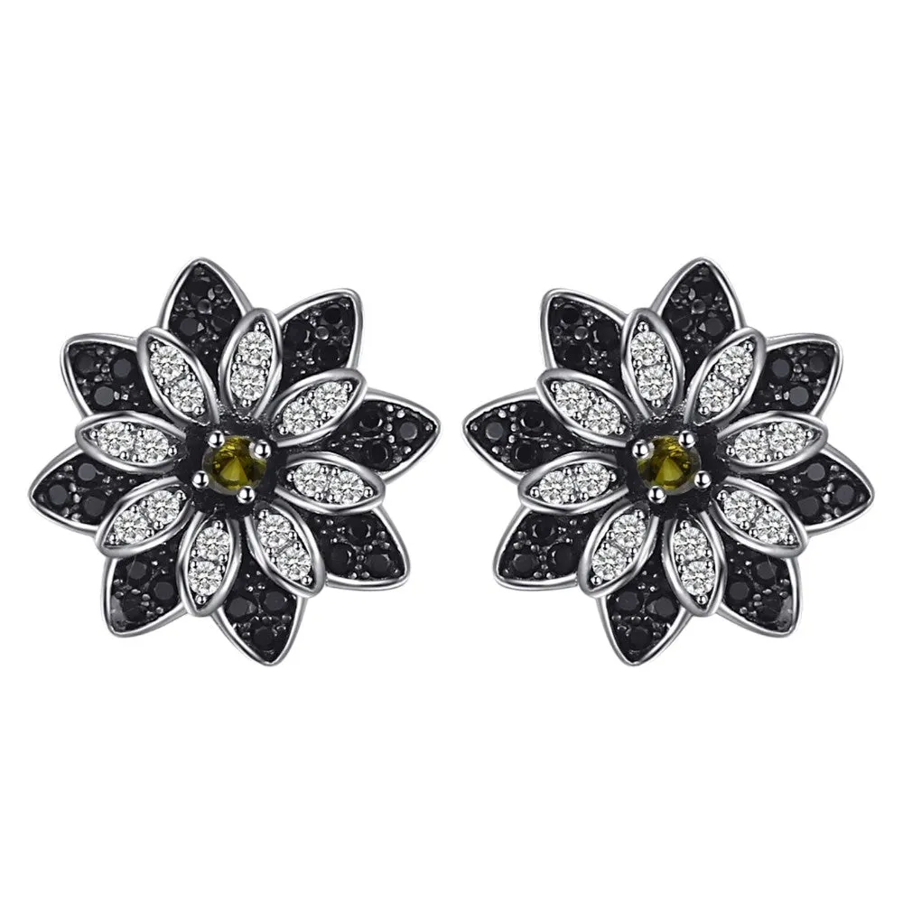 Black Dahlia Earrings (Silver, Stud)