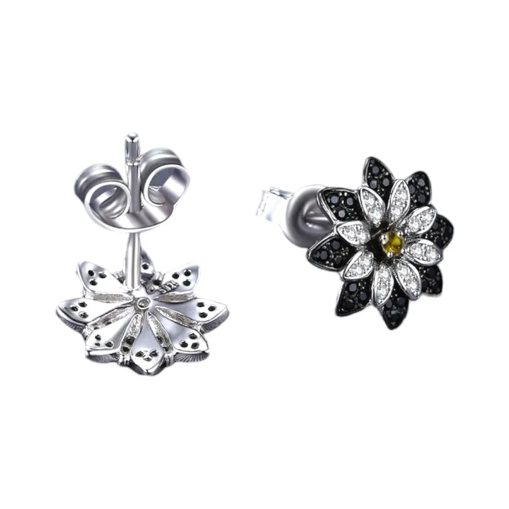 Black Dahlia Earrings (Silver, Stud)