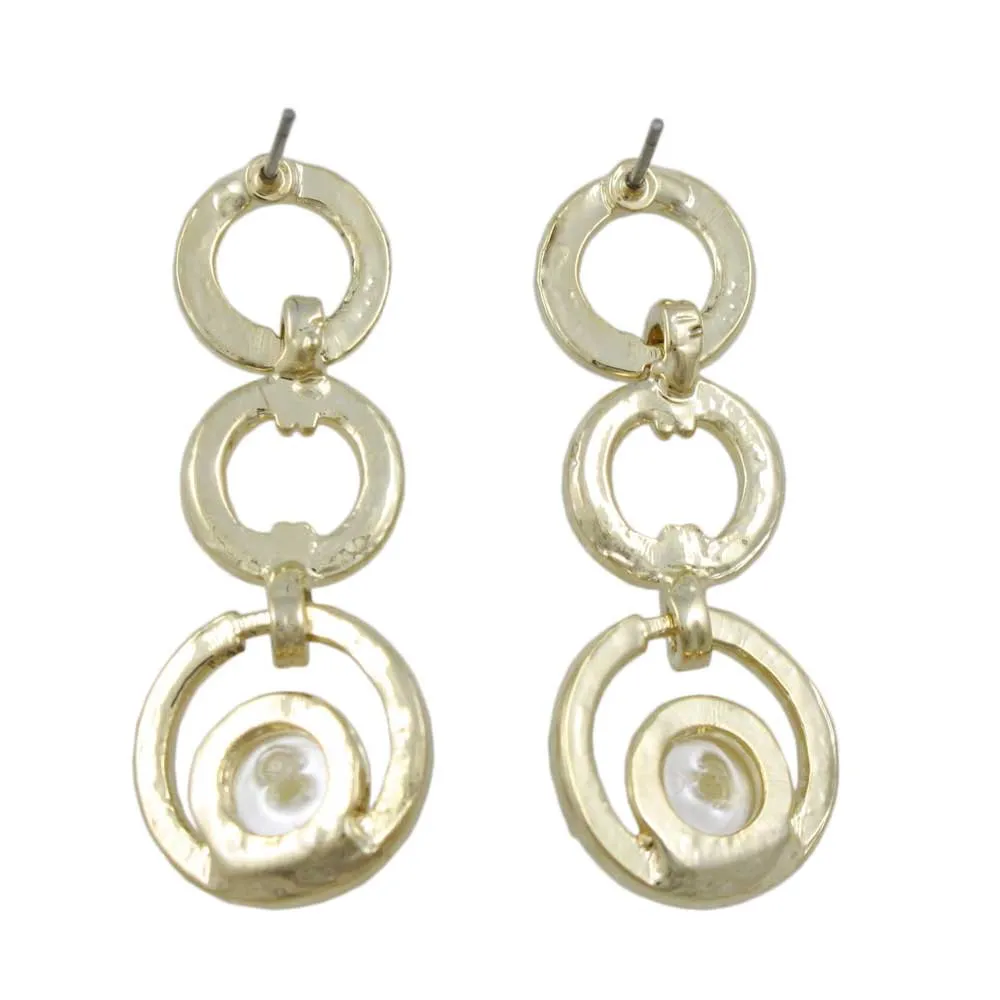 Black Enamel and Clear Crystal Circles Pearl Pierced Earring - PRE934