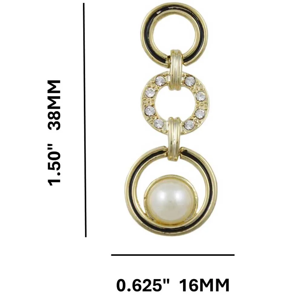 Black Enamel and Clear Crystal Circles Pearl Pierced Earring - PRE934