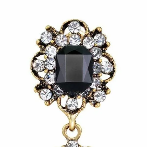 Black Water Drop Crystal Rhinestone Gold Earrings