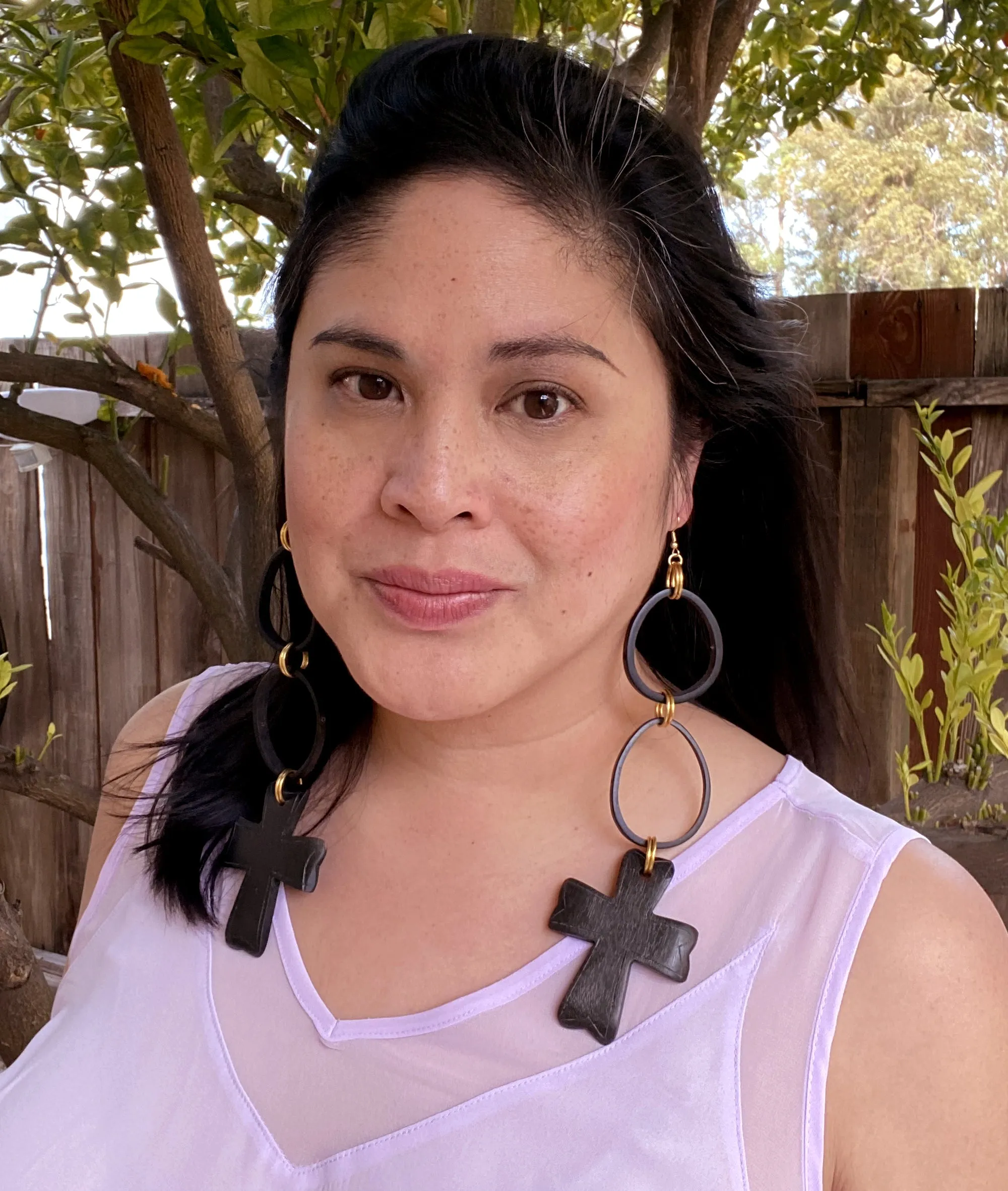 Black wooden cross earrings