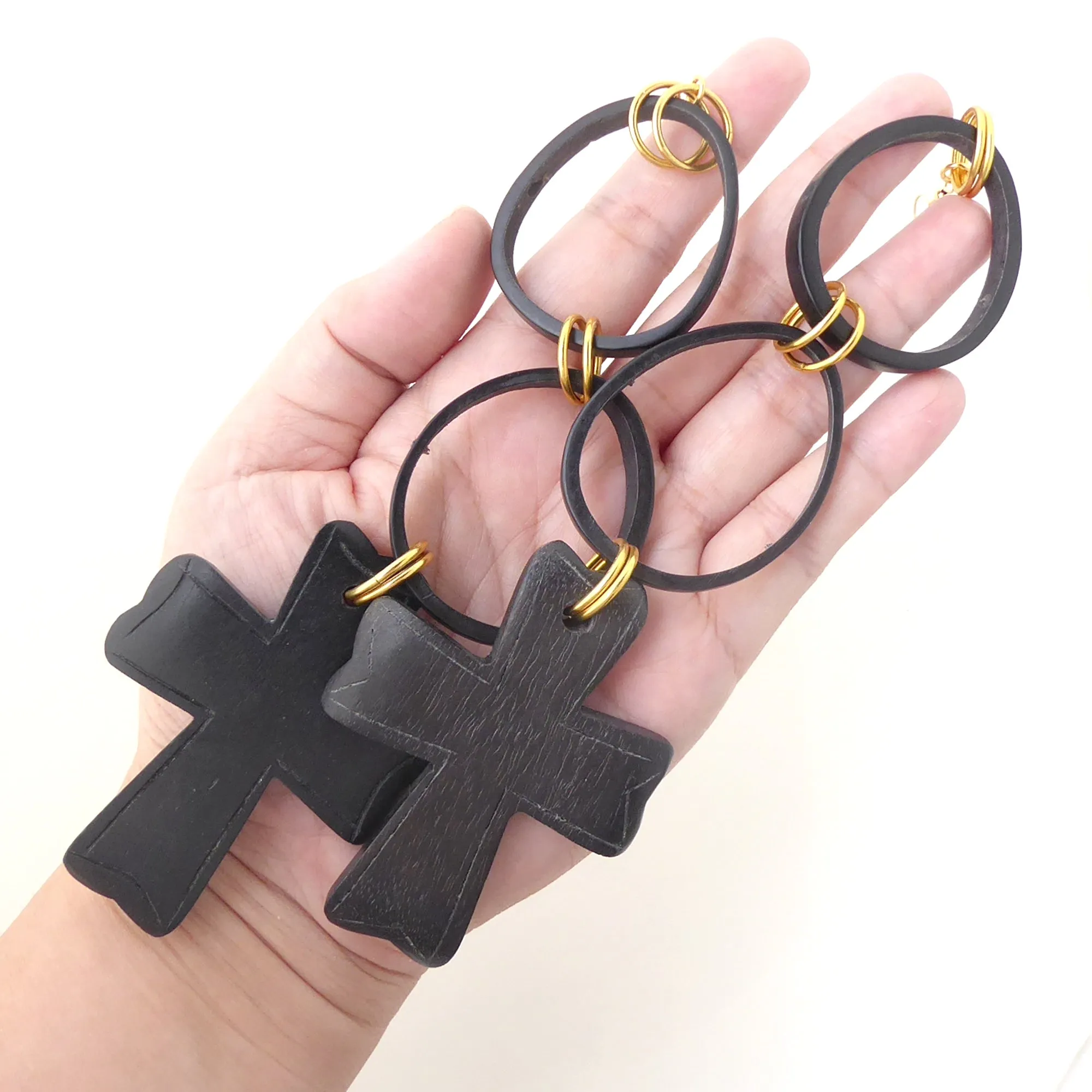 Black wooden cross earrings