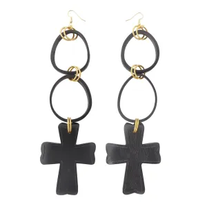 Black wooden cross earrings