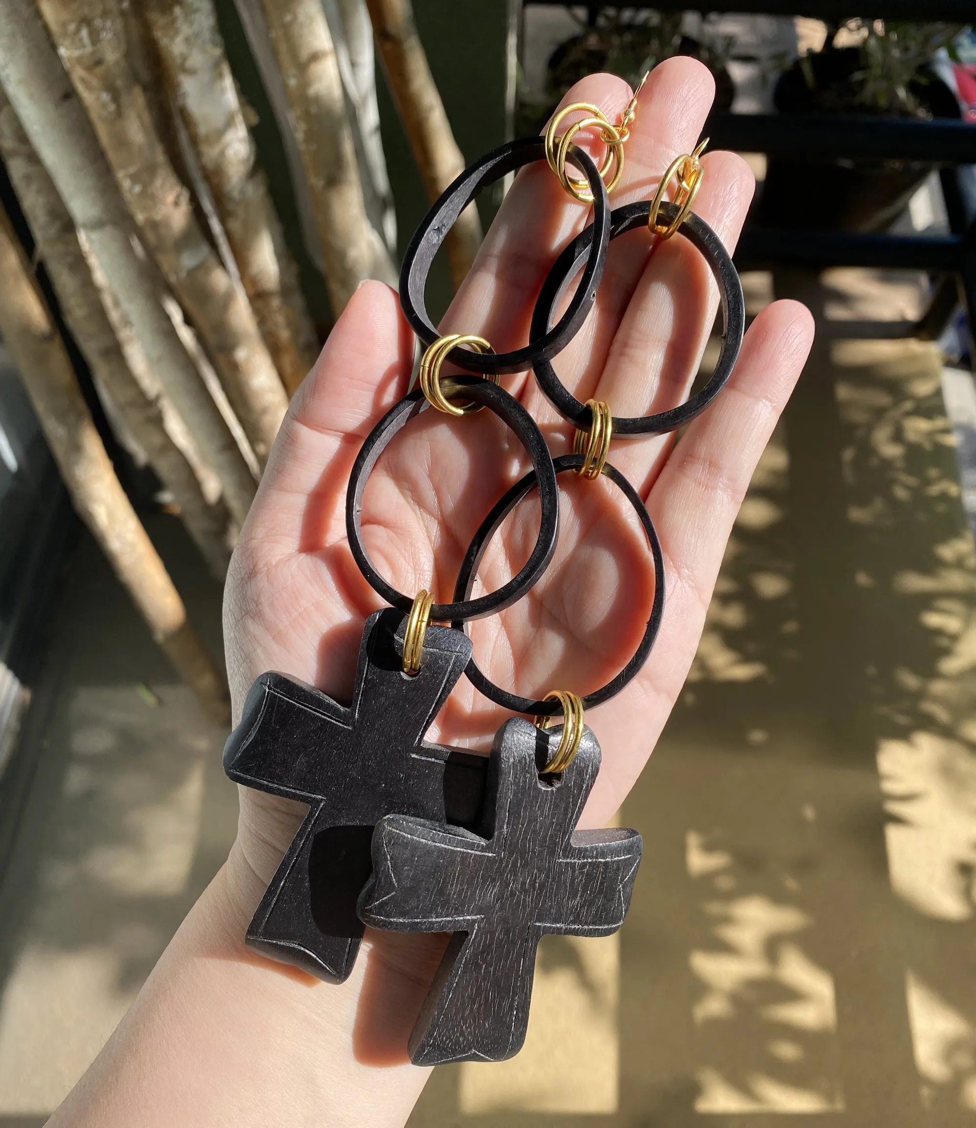 Black wooden cross earrings