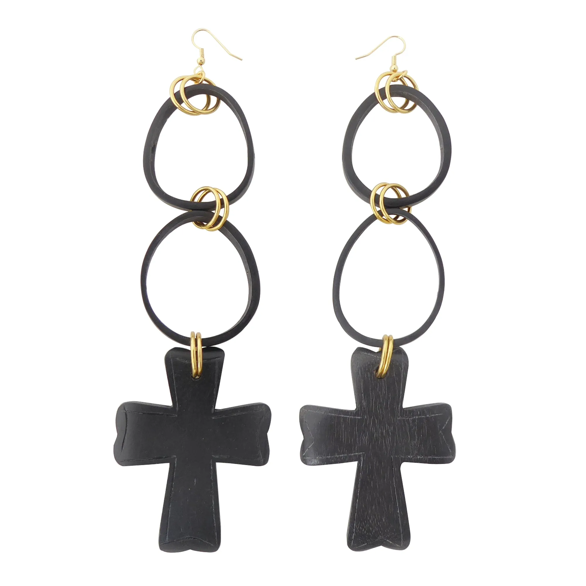 Black wooden cross earrings