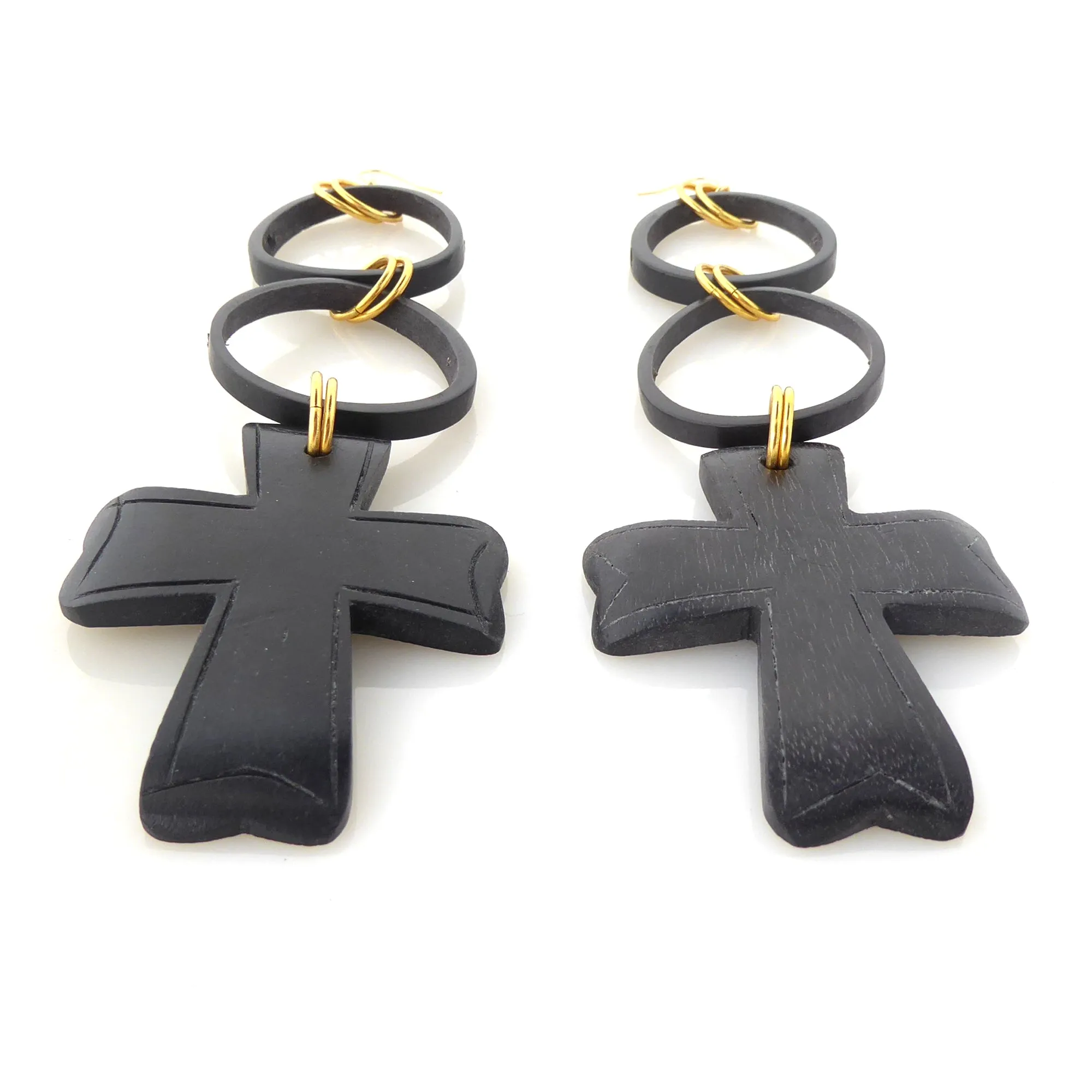 Black wooden cross earrings