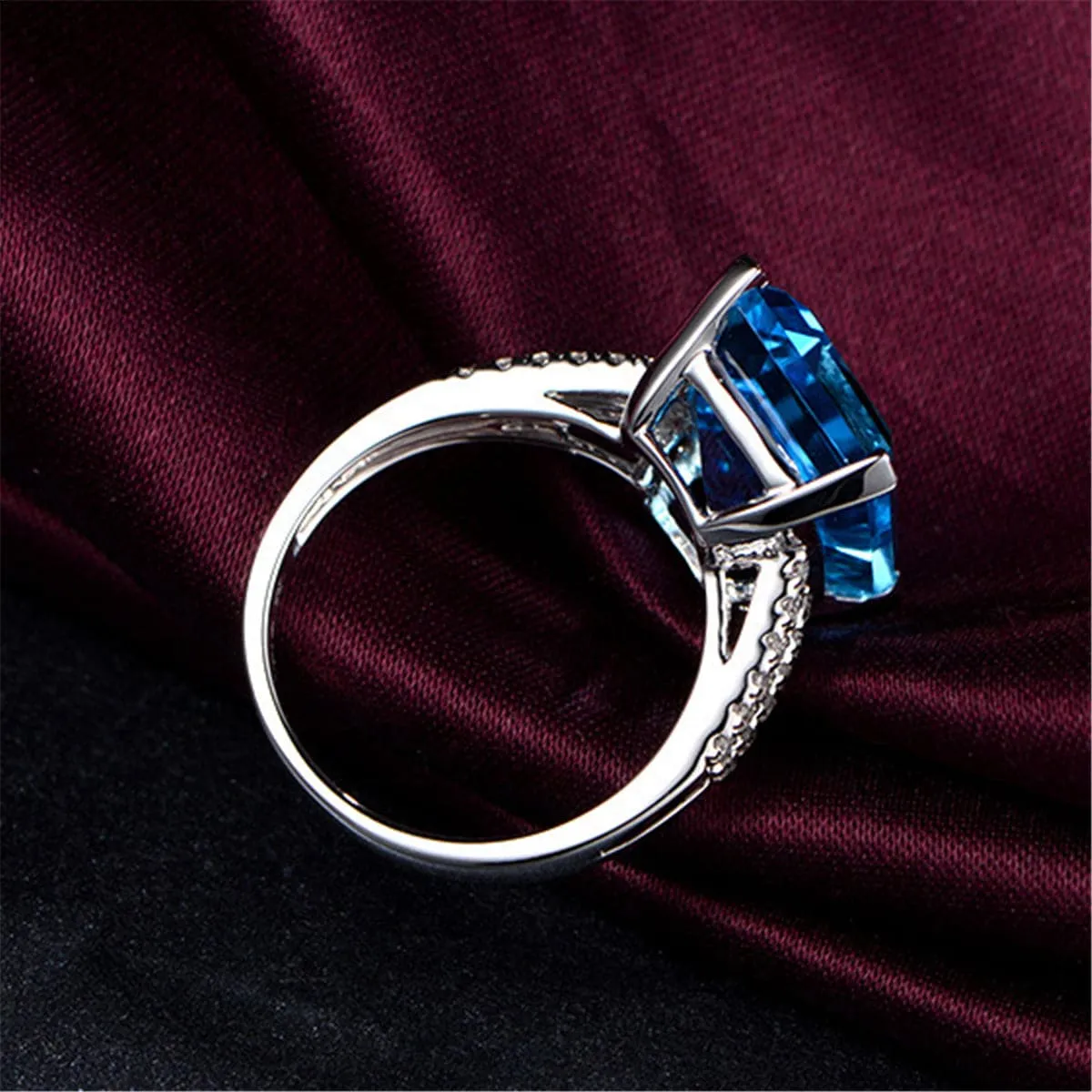 Blue & White Crystal Split-Gallery Emerald-Cut Ring