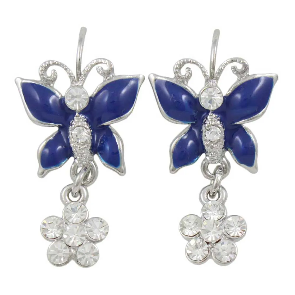 Blue Butterfly with Crystal Daisy Pierced Earring - REE509