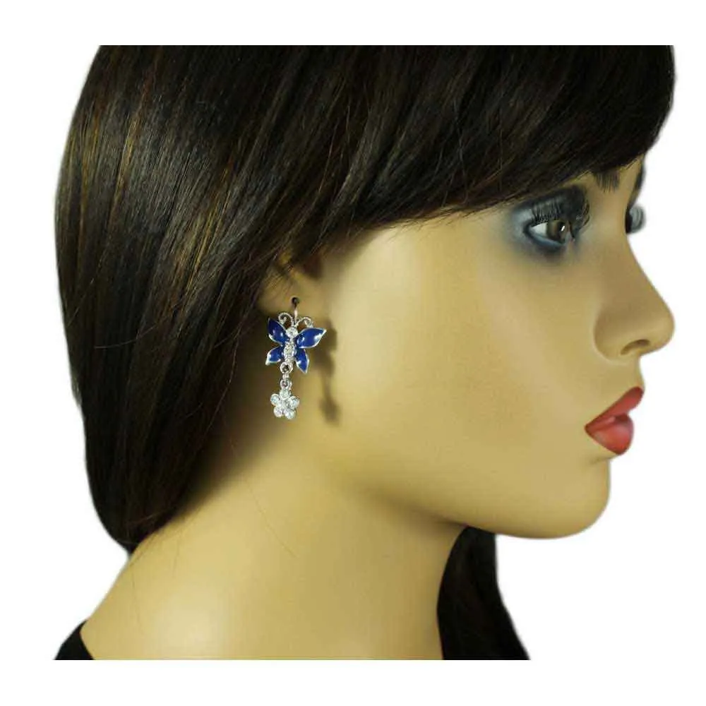Blue Butterfly with Crystal Daisy Pierced Earring - REE509