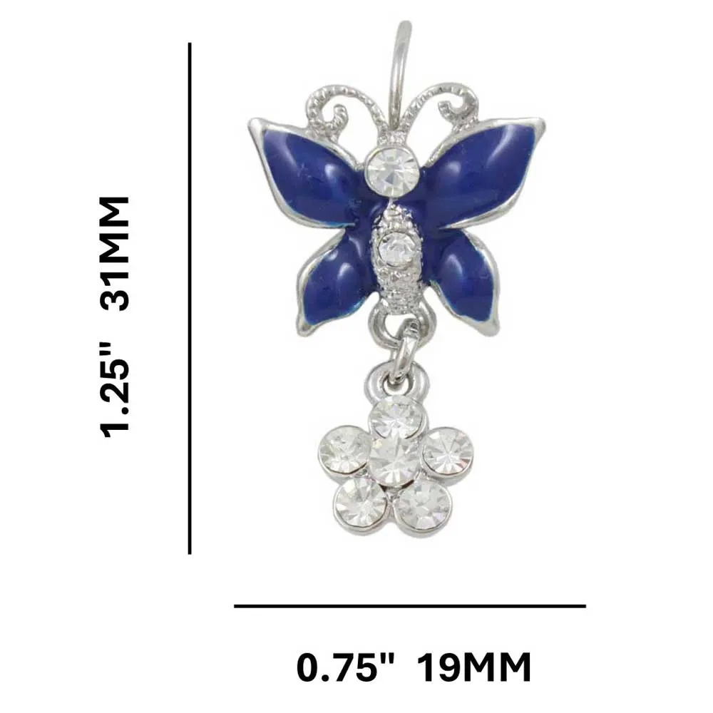 Blue Butterfly with Crystal Daisy Pierced Earring - REE509