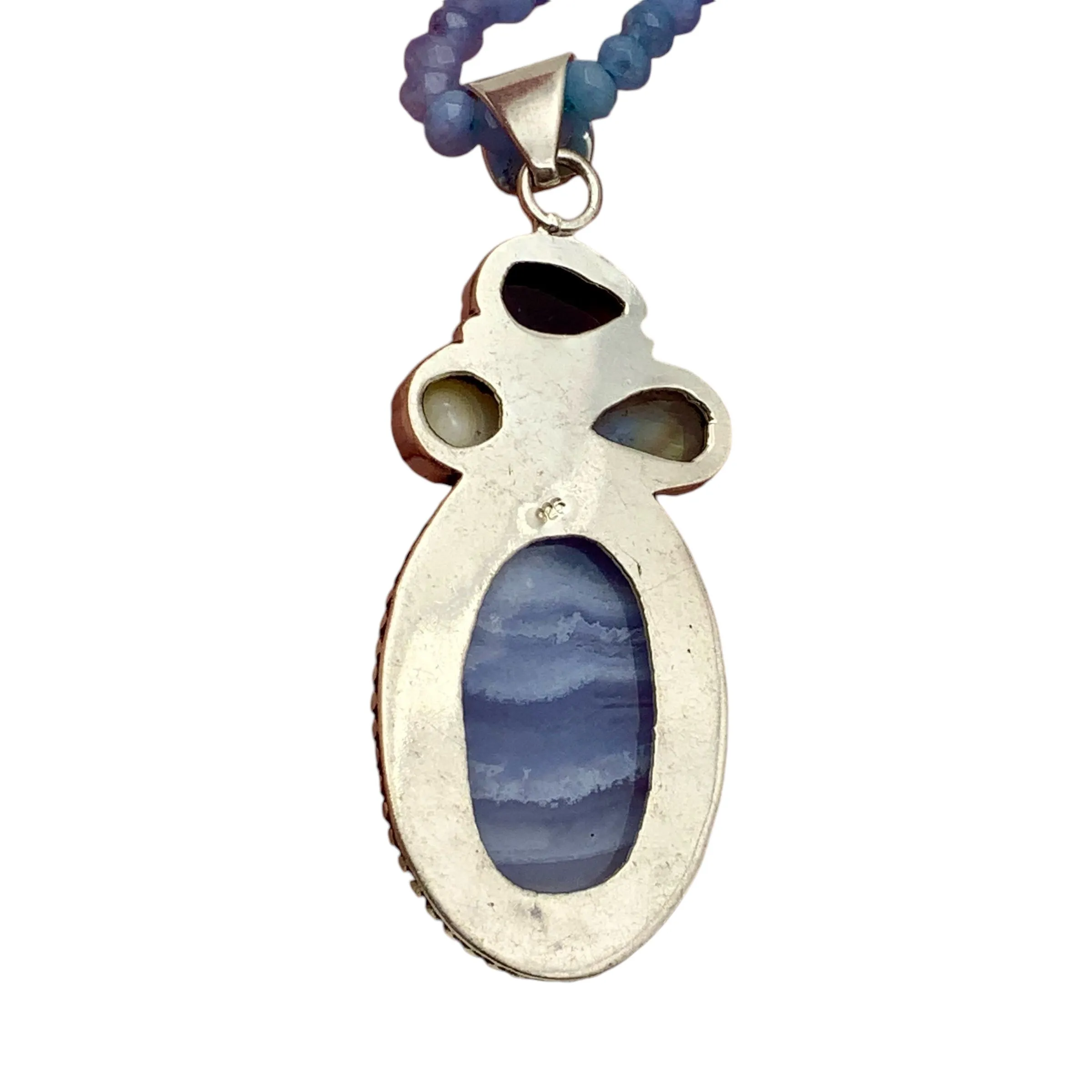 Blue Lace Agate Solid 925 Sterling Silver Pendant Necklace
