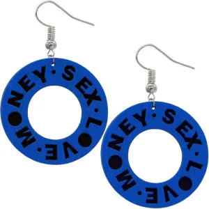 Blue Money Sex Love Wooden Earrings