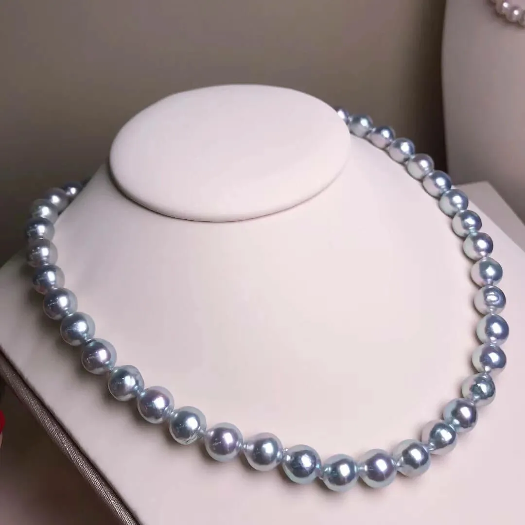 BLUE-ROSE | 8.5-9.0 mm Japanese Natural Silver-Blue Akoya Pearl Necklace - PSL Certificate