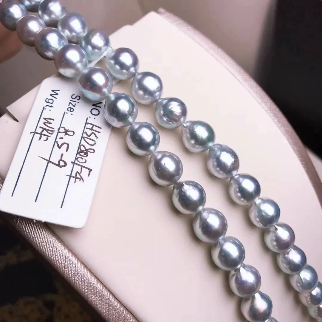 BLUE-ROSE | 8.5-9.0 mm Japanese Natural Silver-Blue Akoya Pearl Necklace - PSL Certificate
