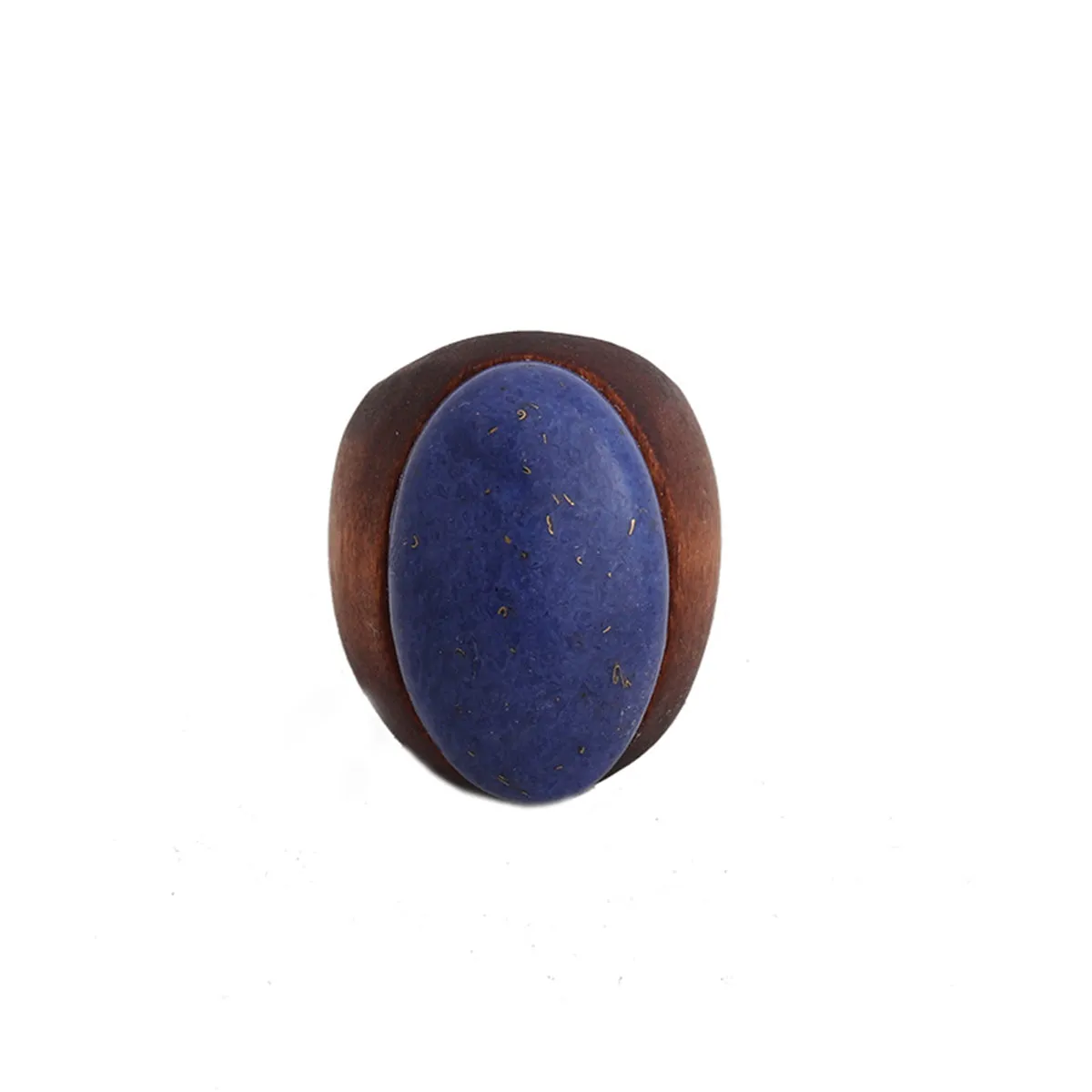 Brown Wood & Lapis Oval-Cut Ring