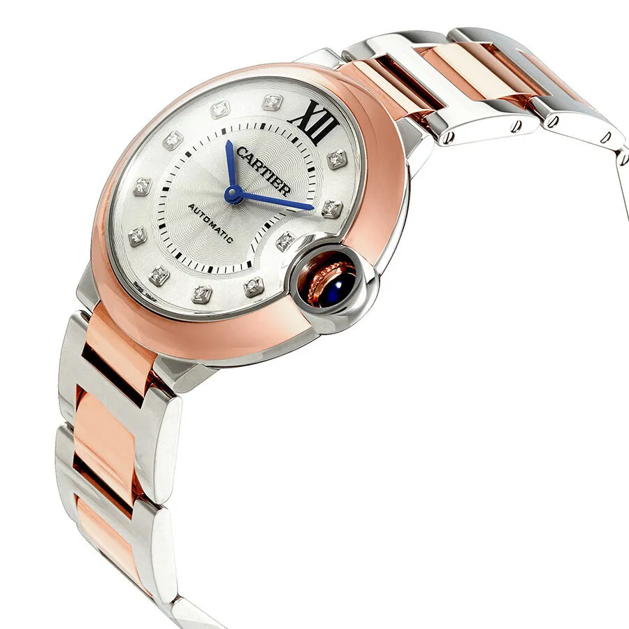 Cartier Ballon Bleu Automatic Silver Diamond Dial Steel and 18K Pink Gold Ladies Watch W3BB0007