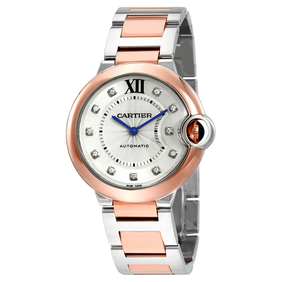 Cartier Ballon Bleu Automatic Silver Diamond Dial Steel and 18K Pink Gold Ladies Watch W3BB0007
