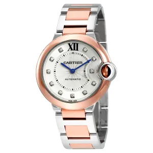 Cartier Ballon Bleu Automatic Silver Diamond Dial Steel and 18K Pink Gold Ladies Watch W3BB0007